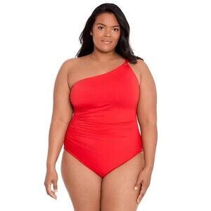 Lauren Ralph Lauren Women's Plus Size Asymmetric One-Piece swimsuit Red 16w